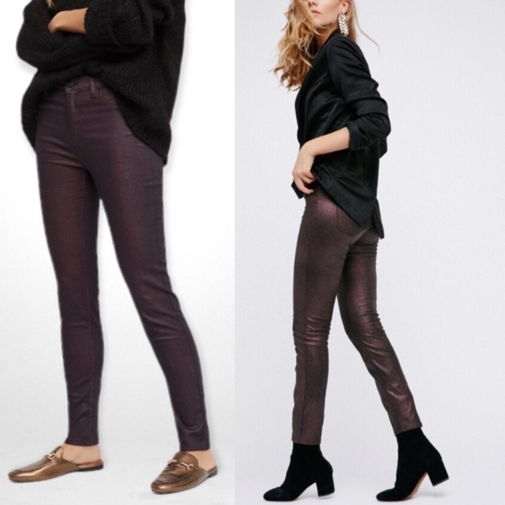 Free People Glitter Skinnies Burgundy Wine Sparkle skinny jeans